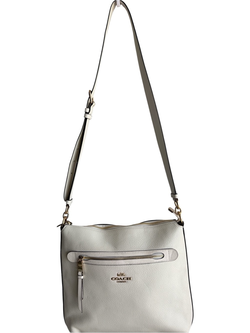 Coach Pebbled Leather Shoulder Bag in creme color with Gold Hardware